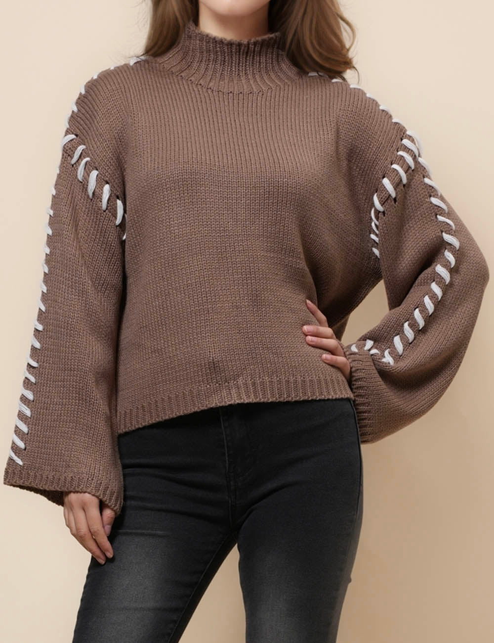 Ladies Everyday Color Block Pullover Sweater SKT41060