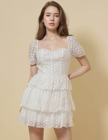 Ladies Polka Dot Puff Sleeves Mini Dress SKD51234