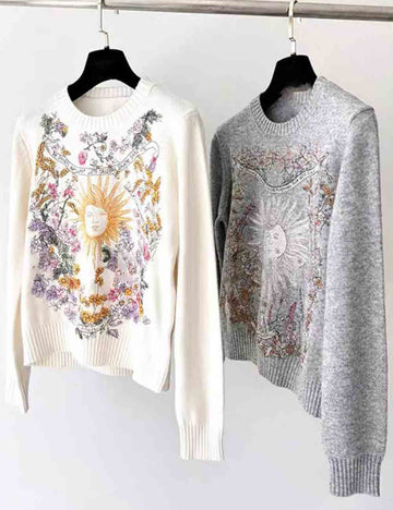 Ladies Embroidery Long Sleeves Knit Sweater