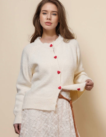 Ladies Long Sleeves Heart Button Knit Cardigan SKT50162