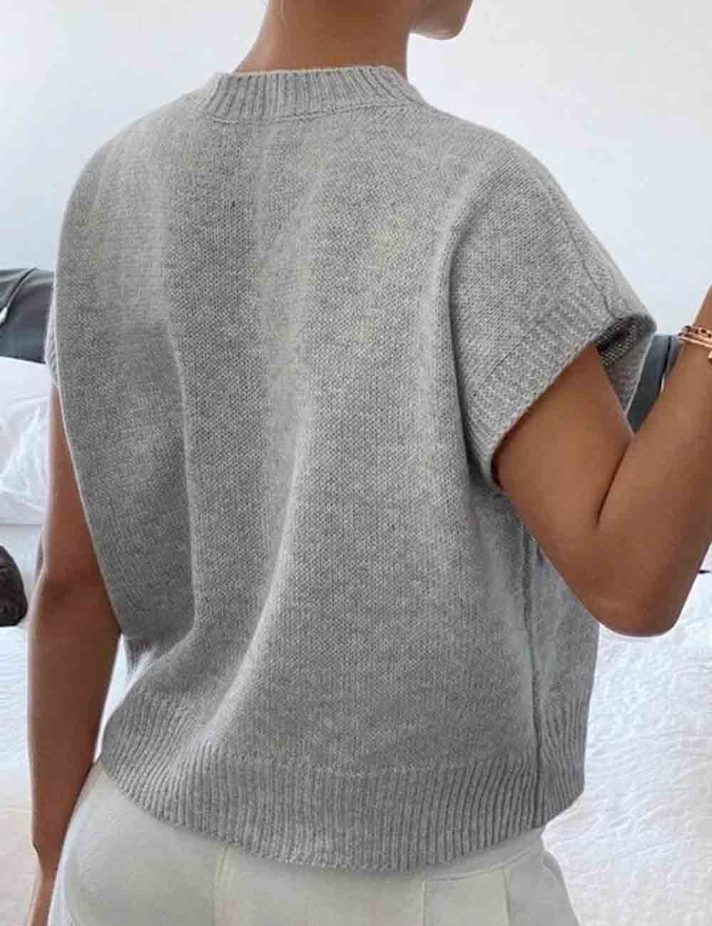 Ladies Round Neck Floral Jacquard Ribbed Knit Vest