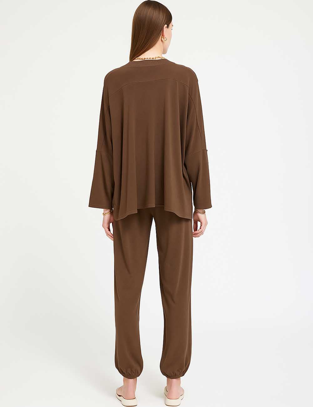 Ladies Solid Color Loose Top & Jogger Pants 2PCS Set