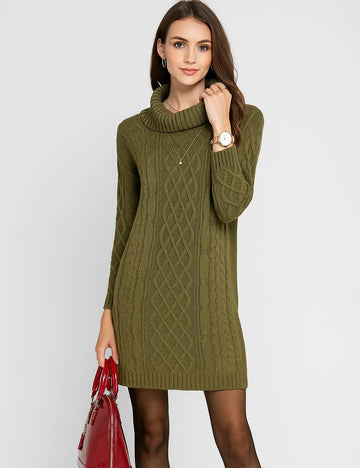 Ladies Twisted Cabel Knit Cowl Neck Sweater Mini Dress
