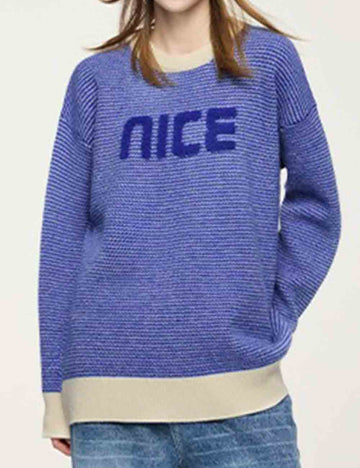Ladies Color Block Pullover Lettter Pattern Long Sleeves Sweater