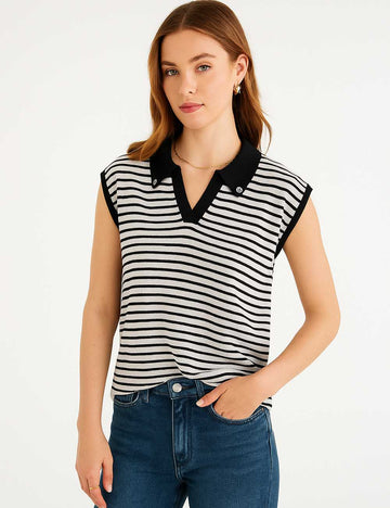 Ladies Scarf Polo Collar Sleeveless Knit Vest