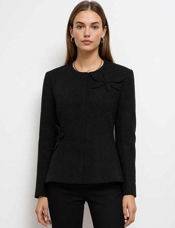 Ladies Floral Patch Button Front Long Sleeves Jacket