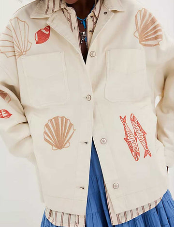 Ladies Embroidery Mutilcolor Turndown Collar Jacket