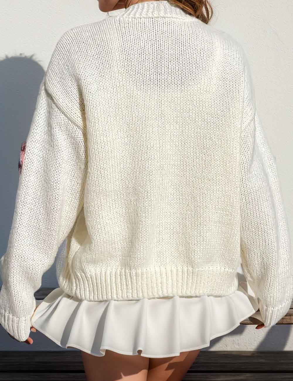 Ladies Flower Embroidery Long Sleeves Button Cardigan