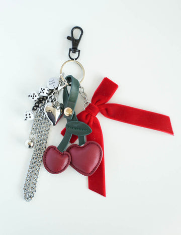 Sweet PU Cherry Heart Pendant Key Chain SKAJ50268