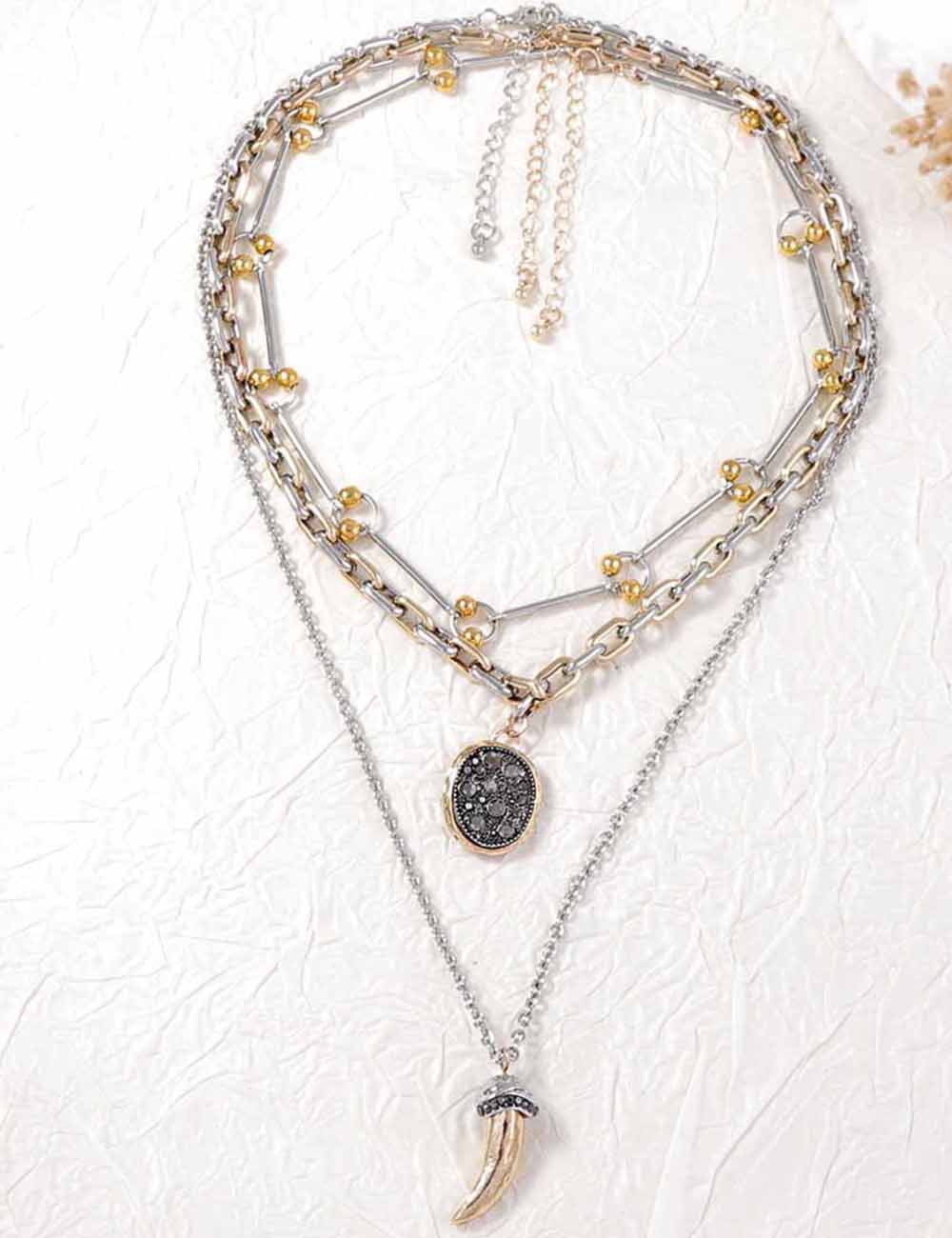 Ladies Alloy Trendy Animal Horn Pendant 3PCS Necklace Set