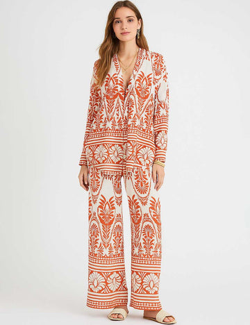 Women Bohemia Print Cozy Shirt Pants 2PCS Set