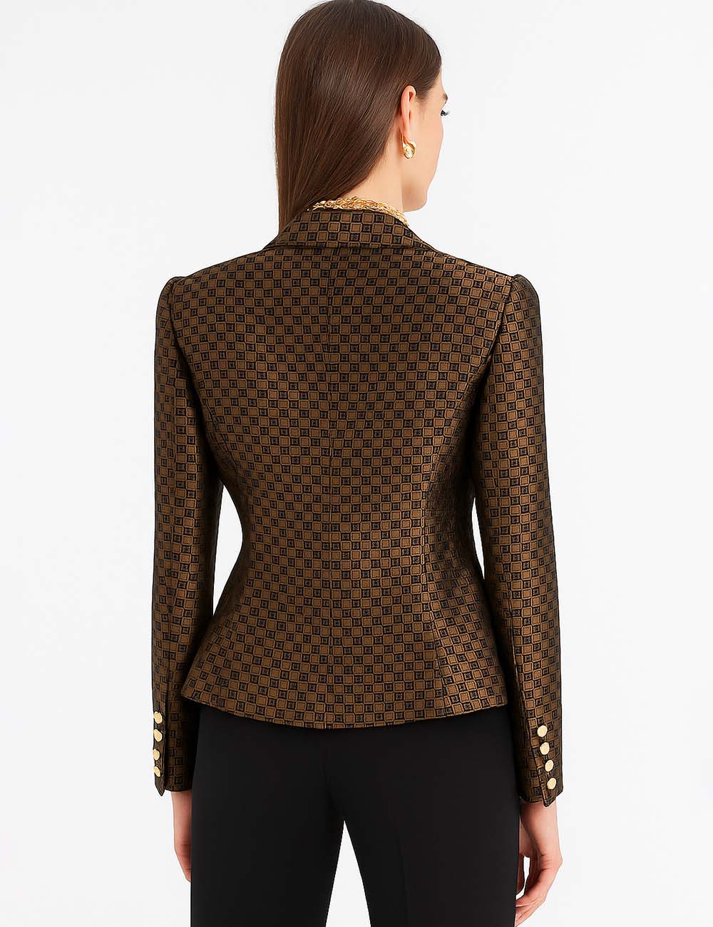 Ladies Lapel Neck Jacquard Double-Breasted Blazer L114