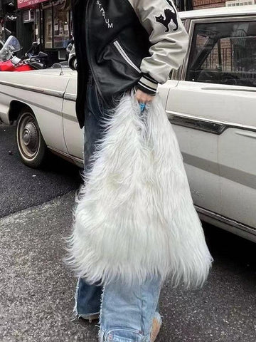 Ladies Faux Fur Looking Large Tote Bag SKAB4098