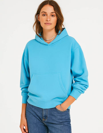 Ladies Solid Color Hooded Collar Kangaroo Pocket Sweatshirt