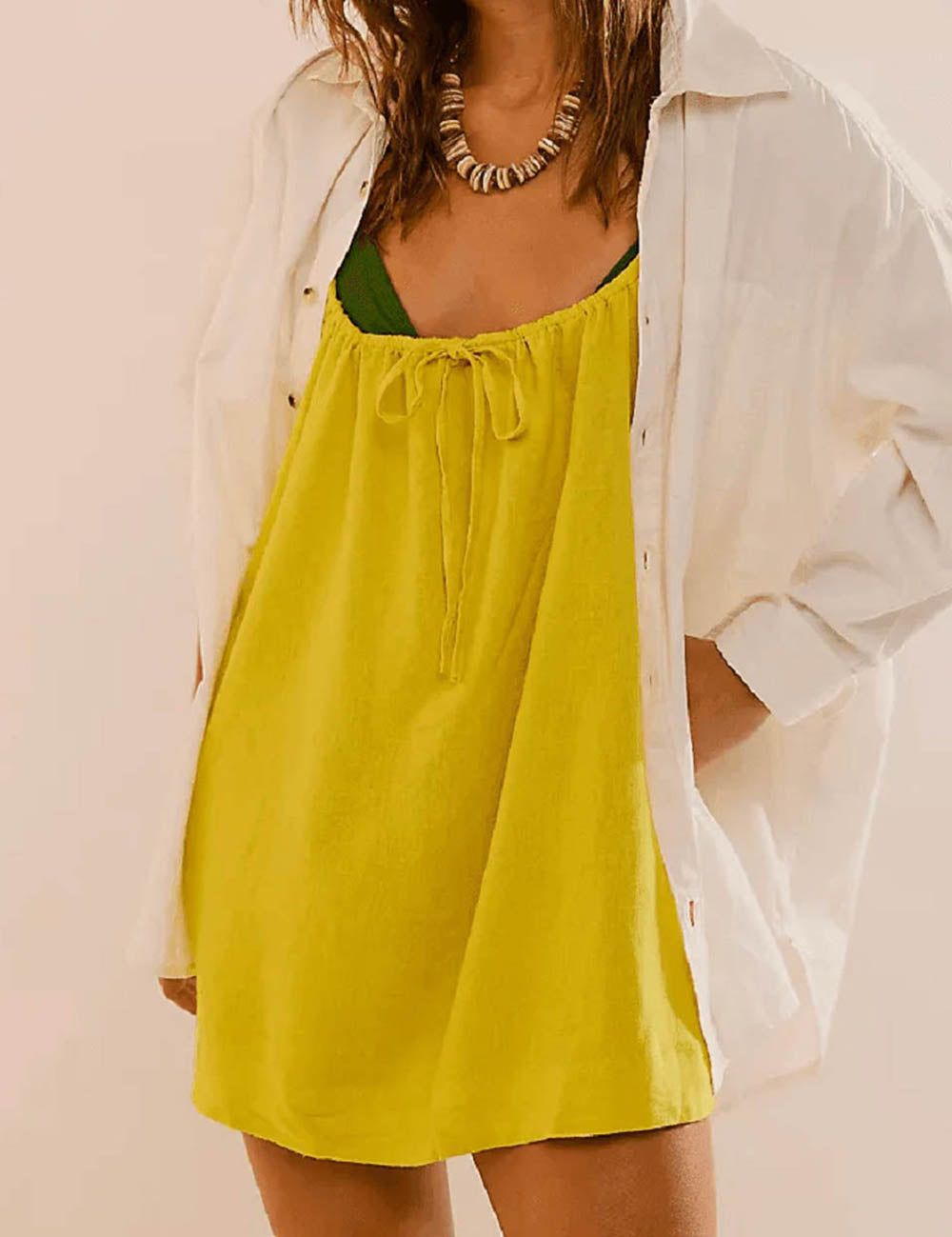 String Shoulder Scoop Neck Shapeless Mini Dress SKD179