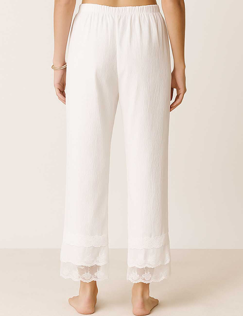 Ladies Solid Color Floral Eyelet Ruffle Wide Leg Pants