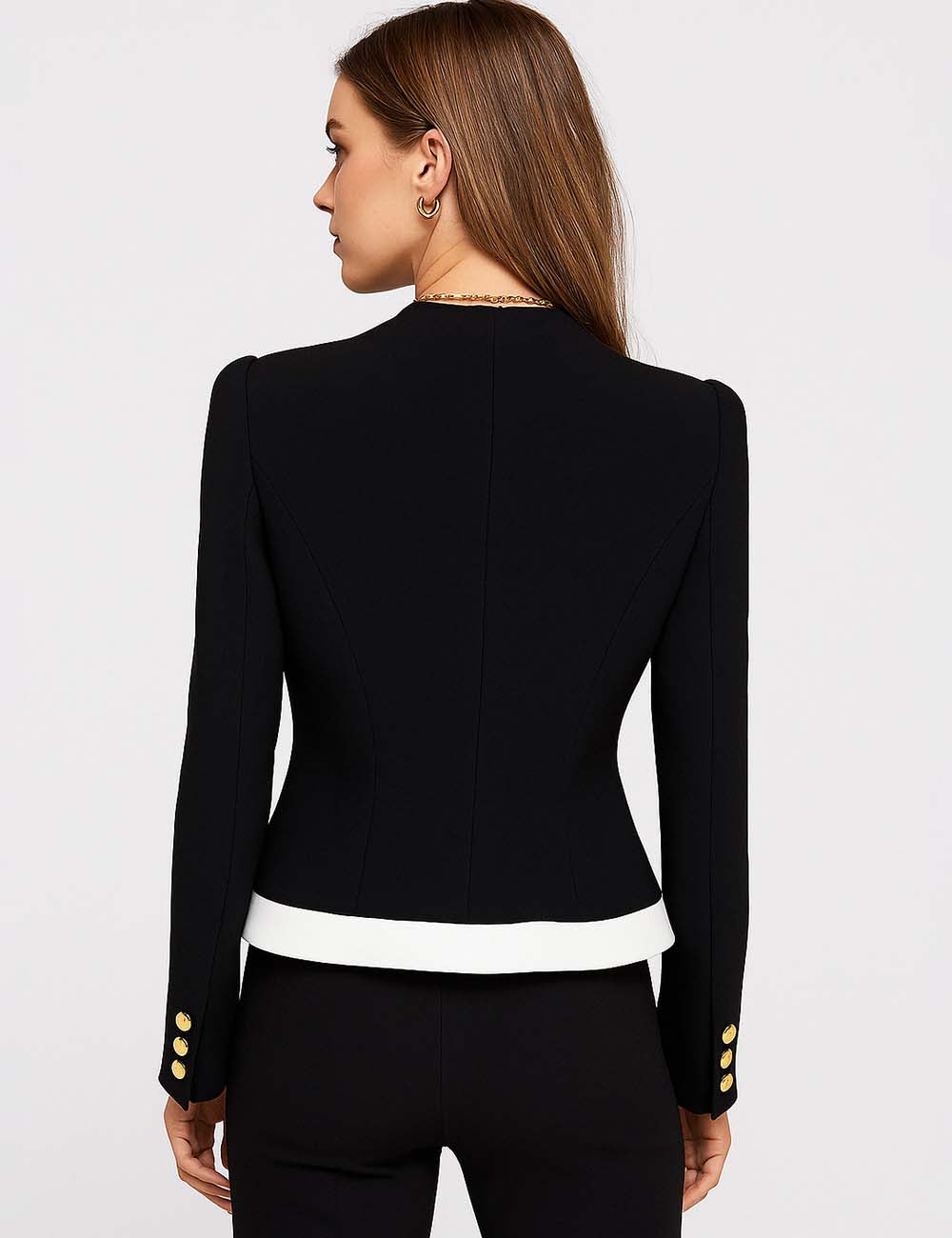 Ladies Color Block Peaked Lapel One-Button Blazer