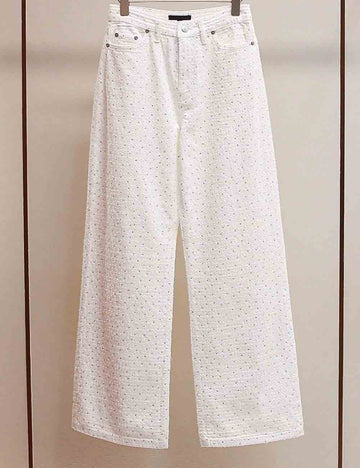 Ladies Rhinestone Straigh Leg White Denim Pants