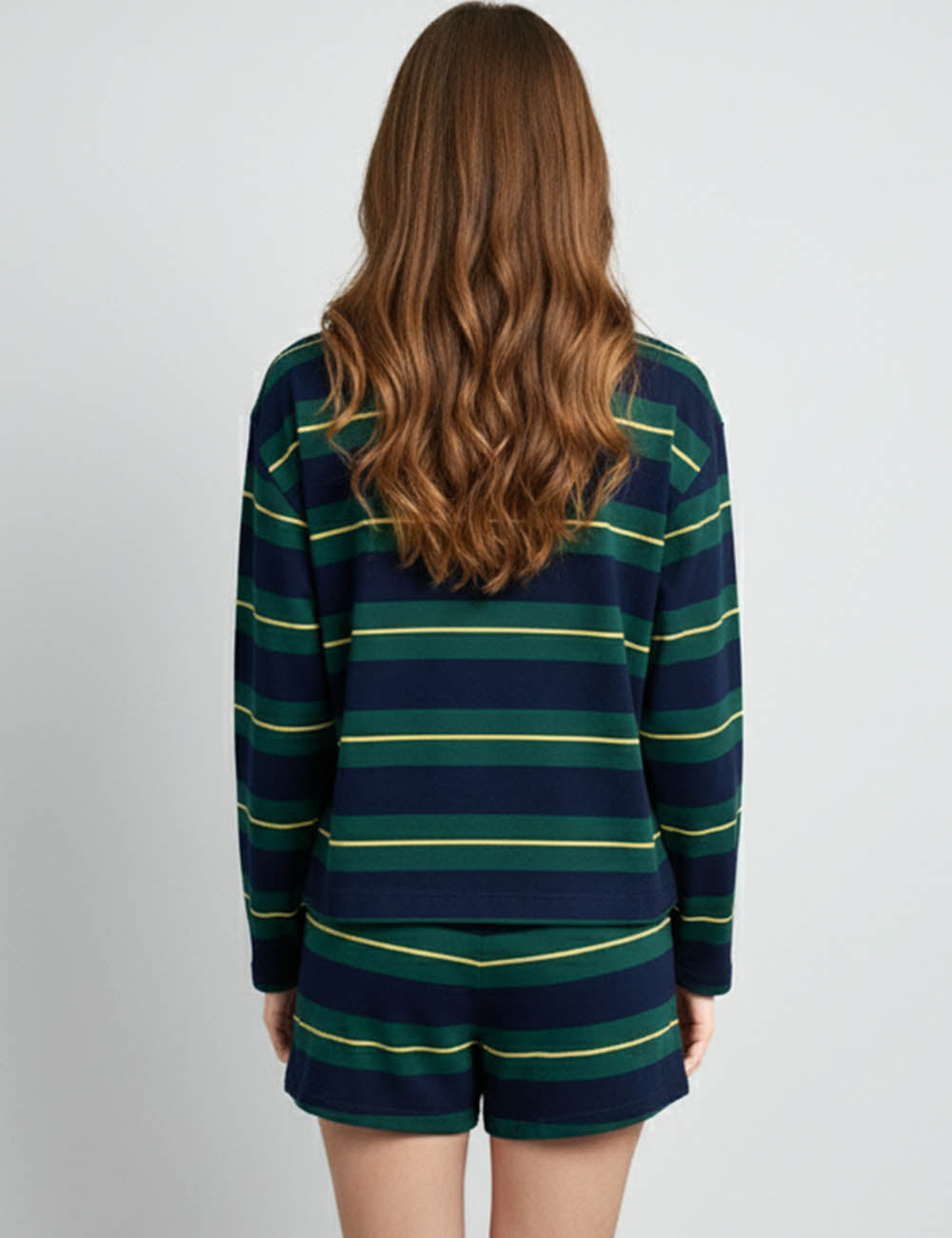 Ladies Striped Pullover Top & Wide Leg Shorts 2PCS Set