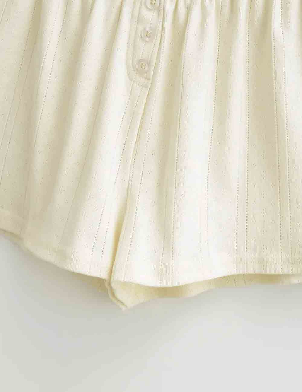 Ladies Solid Color Elastic Waist Wide Leg Shorts