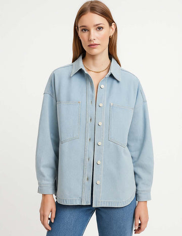 Ladies Botton-Up Pocket Denim Coat M2