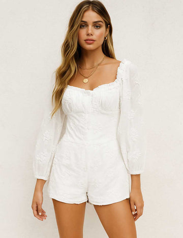 Ladies Floral Jacquard Sweetheart Neckline Wide Leg Romper