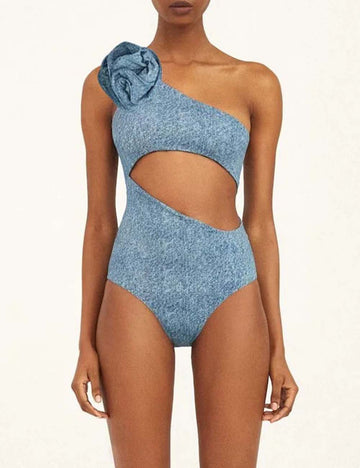 Ladies Off-Shoulder Hollow Out One Piece Swimwear with Salong