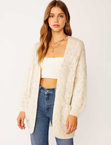 Ladies Multicolor Marl Front Open Knit Cardigan