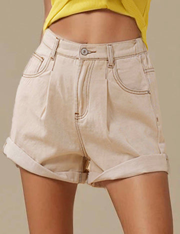 Ladies Mid Waist Straight Leg Denim Shorts SKS51293