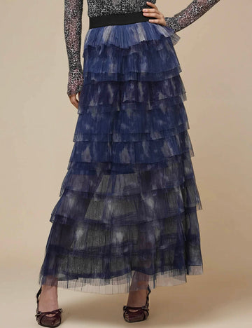 Ladies Print Ruffle Guazy Cake Maxi Skirt SKS51127