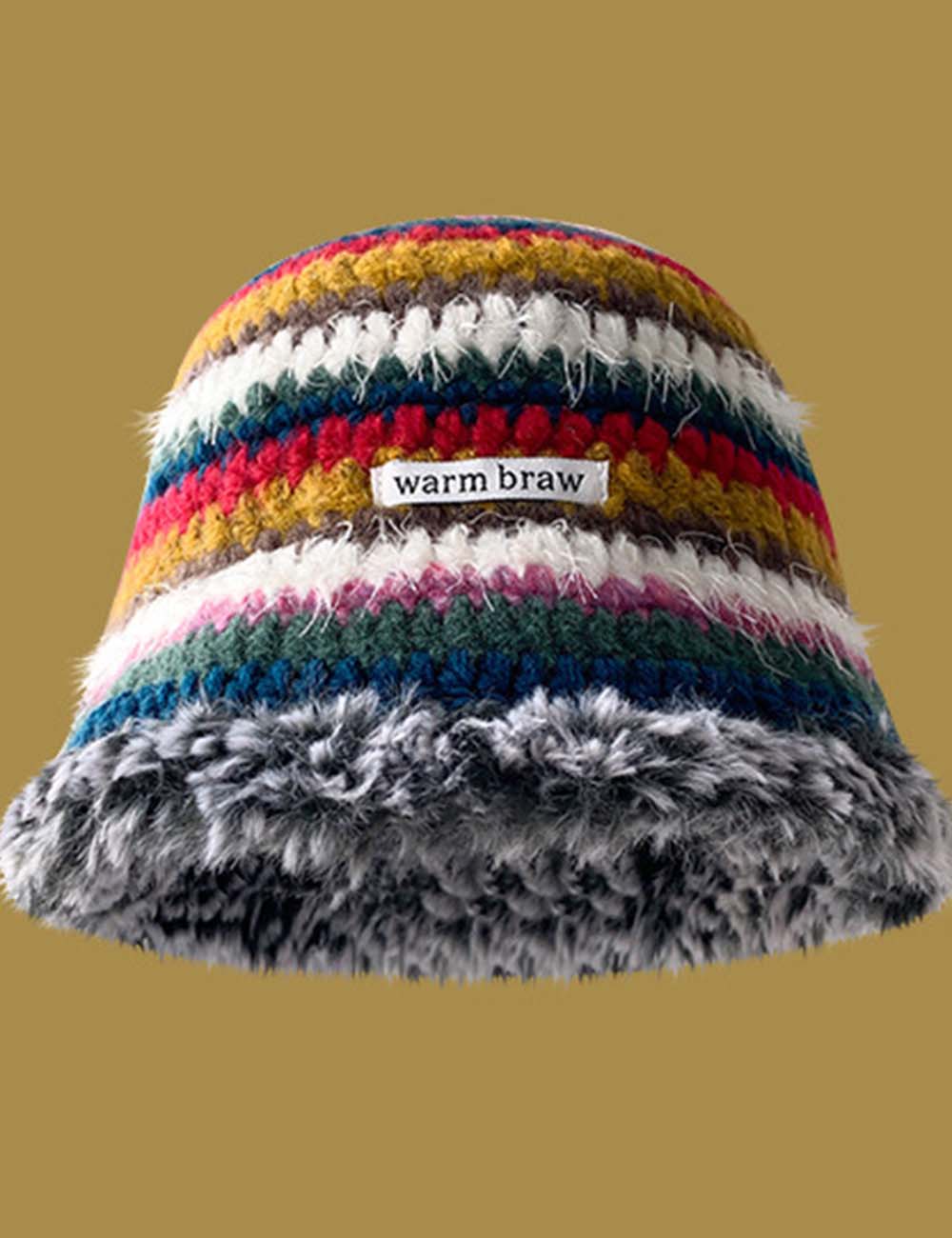 Ladies Multi Color Sherpa-Lined Knit Hat