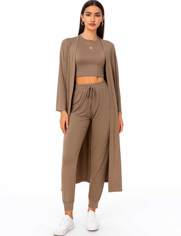 3PCS Solid Color Soft Knit Ladies Daily Set LQ161