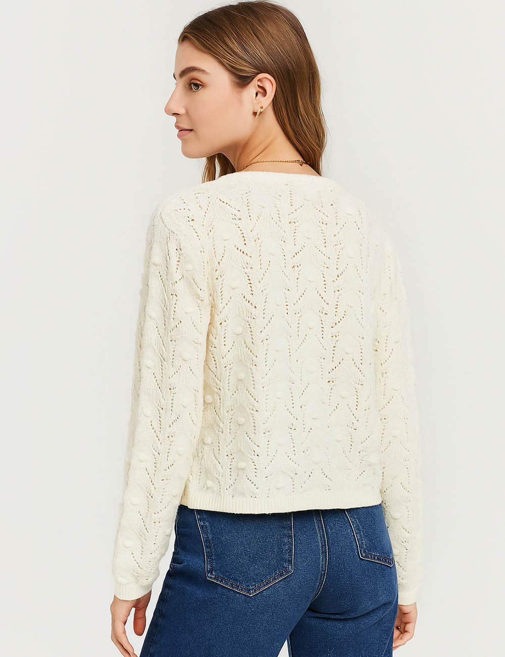 Ladies Bobbles Eyelet Knit Sweater Set Vest & Cardigan 2PCS Set