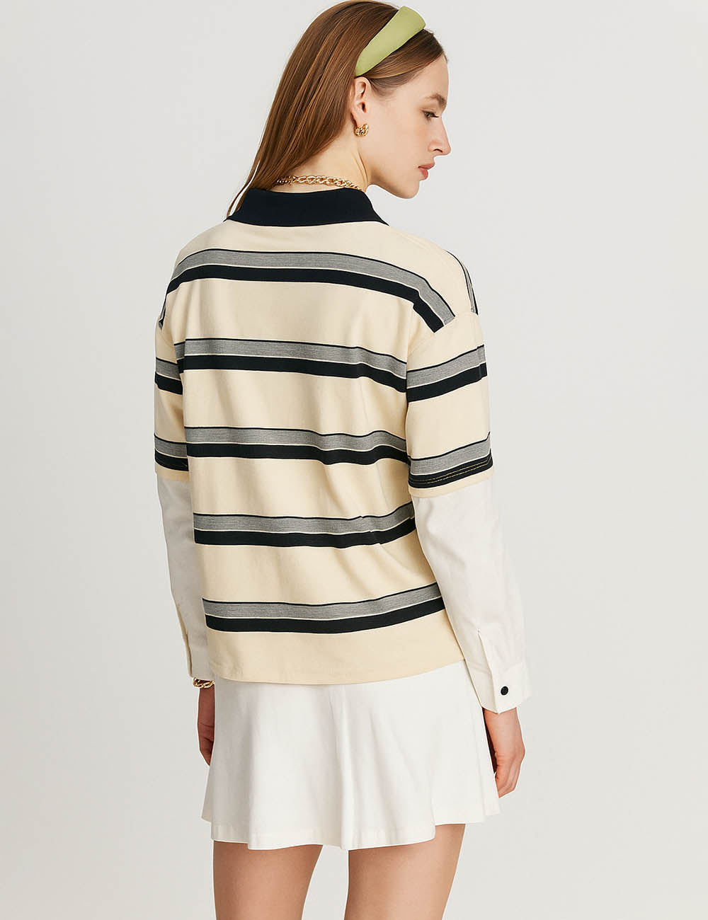 Ladies Color Block Stripe Lapel Pullover Top Everyday Sweatshirt