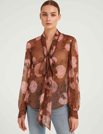 Ladies Floral Print Blouse Neck Strap Top