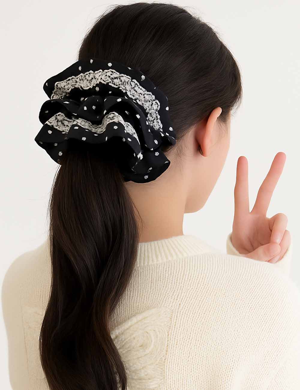 Ladies Sweet Double Layered Hollow Out Fabric Scrunchie