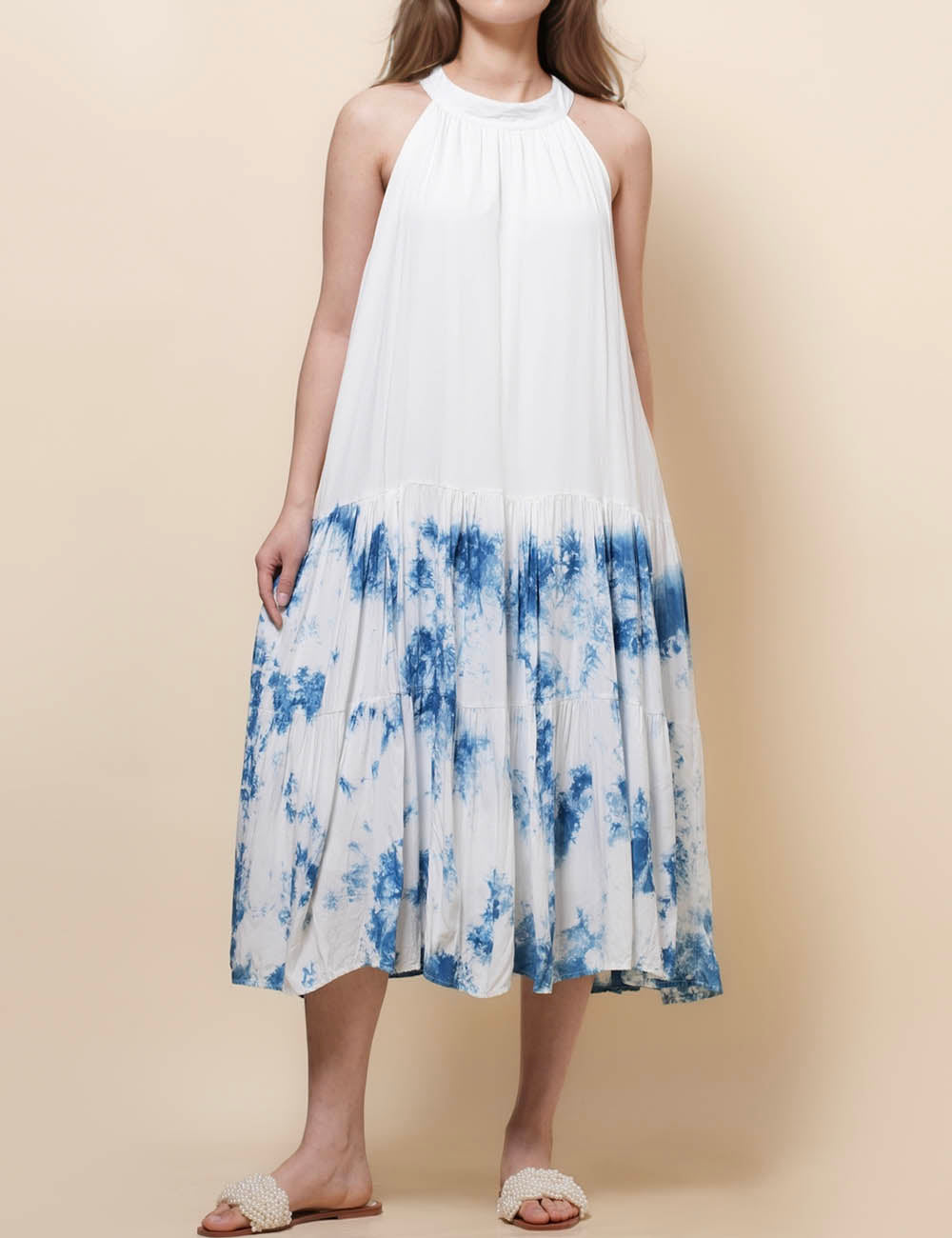 Ladies Random Dyeing Round Neck Midi Dress SKD50213
