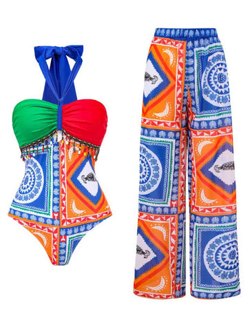 Ladies String Tie Back Open One Piece Swimwear with Salong