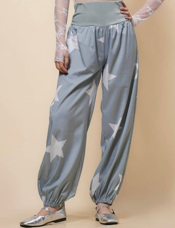 Ladies Star Color Block Elastic Waist Pants SKP41119