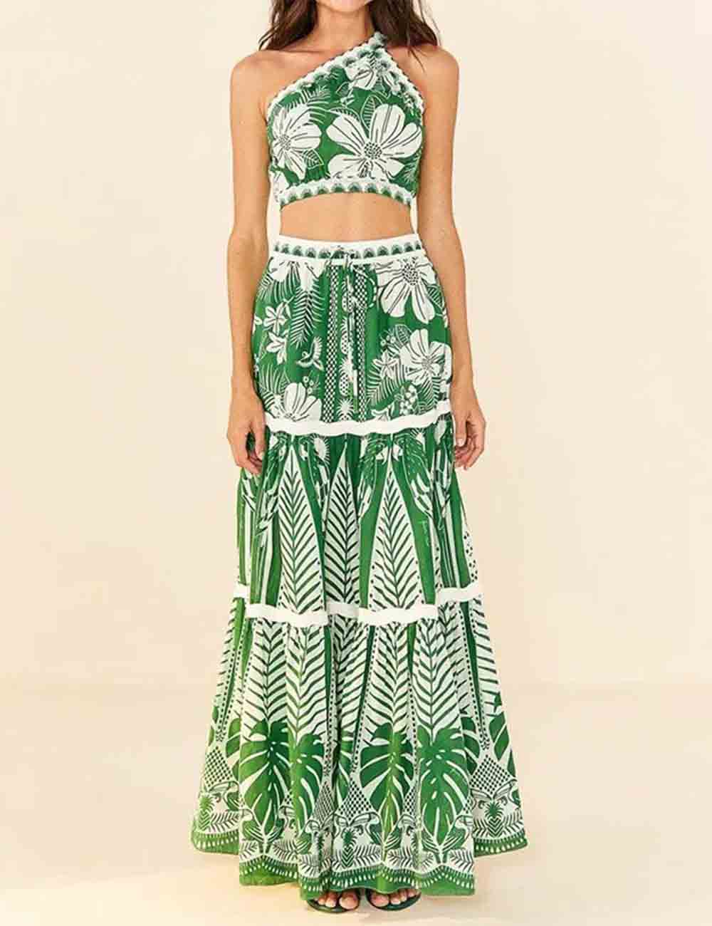 Ladies One Shoulder Floral Print 3PCS Bikini Set