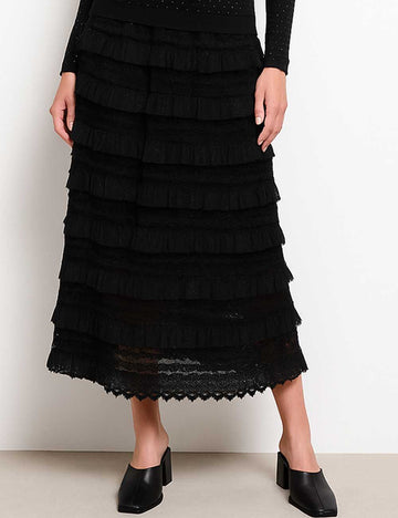 Ladies Romantic Elegant Ruffle Midi Skirt