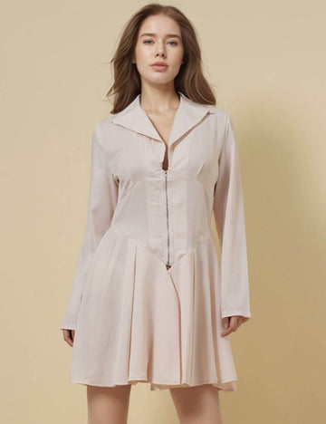 Ladies V-Neck Long Sleeves Mid Waist Mini Dress SKD51228