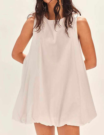 Ladies Solid Color Sleeveless Bubble Mini Dress