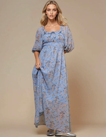 Ladies Square Neck Mid Sleeves Floral Midi Dress SKD50416