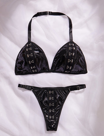 Ladies Sexy PU 2PCS Lingerie Set SKLG4150