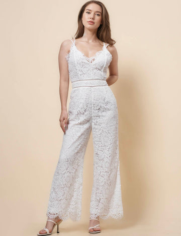 Ladies Floral Lace Eyelet Sleeveless Jumpsuit SKJ41146