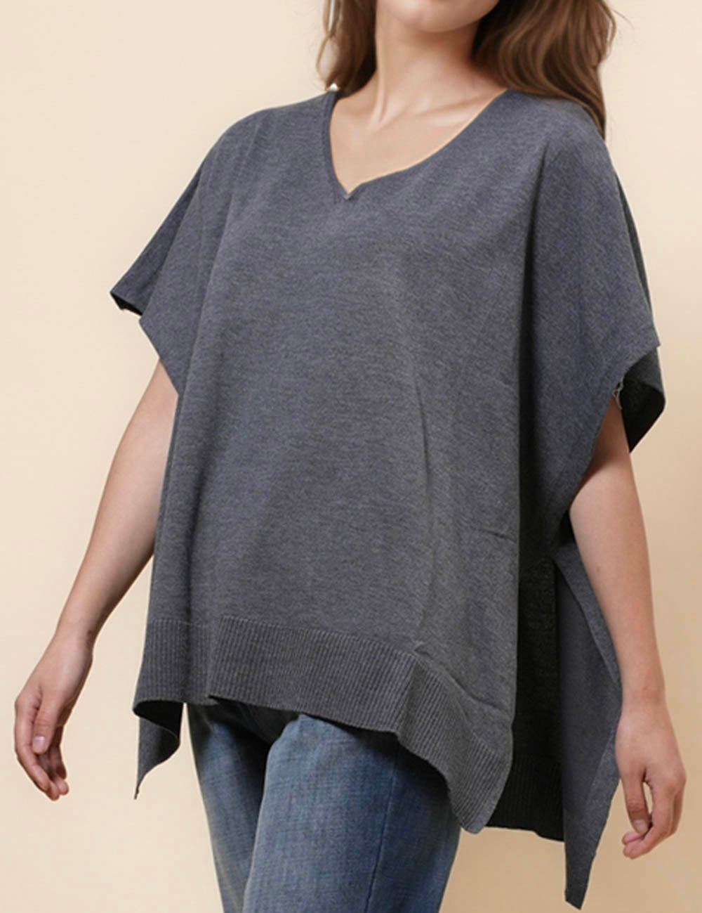 Ladies Solid Color V-Neck Pullover Sweater SKT41022