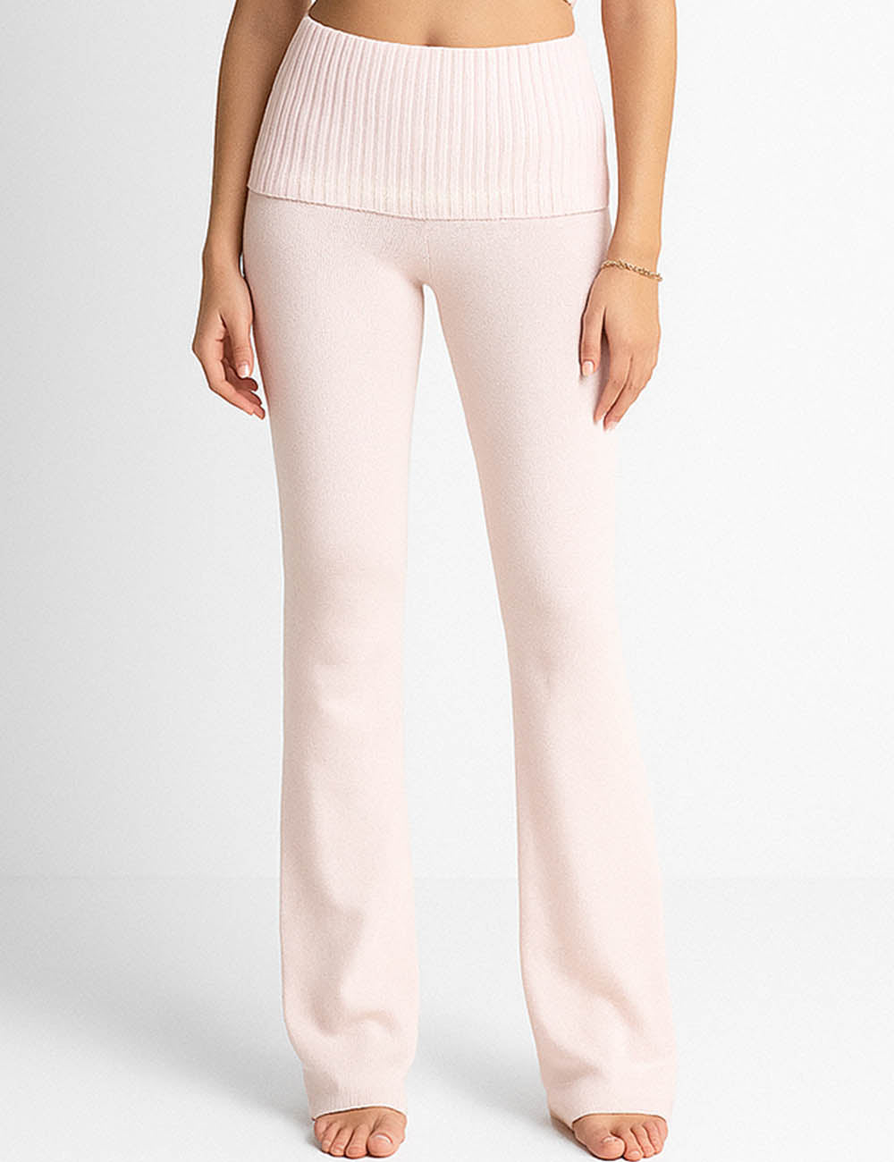 Ladies Color Block Elastic Waist Straight Leg Knit Pants