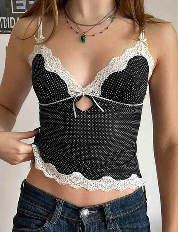 Ladies V-Neck String Shoulder Polka Dot Cami Top SKT51044