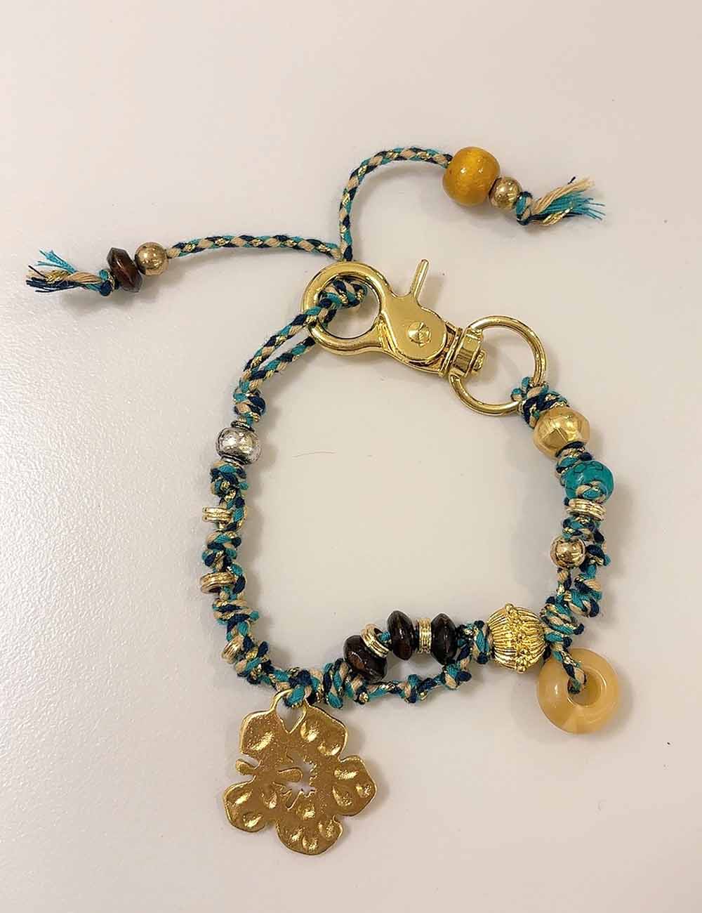 Ladies Boho Flower Pendant Woven Rope Bracelet